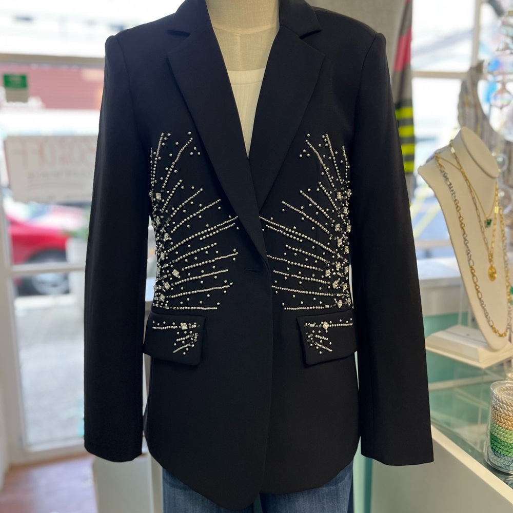 Chic Black Beaded Women's Blazer